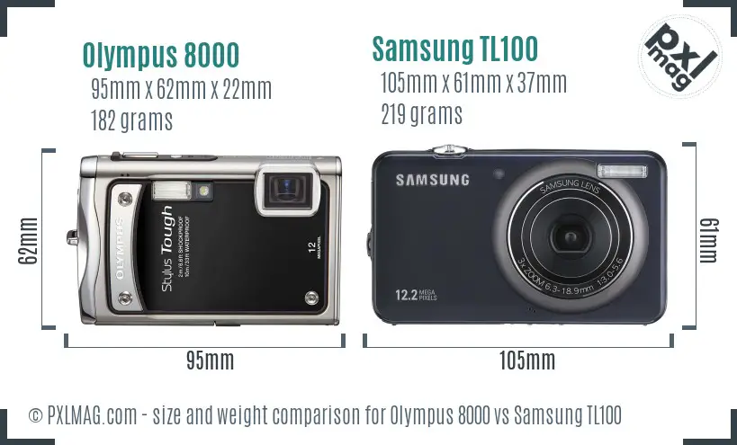 Olympus 8000 vs Samsung TL100 size comparison