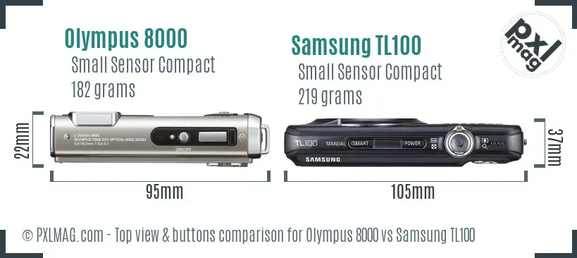 Olympus 8000 vs Samsung TL100 top view buttons comparison