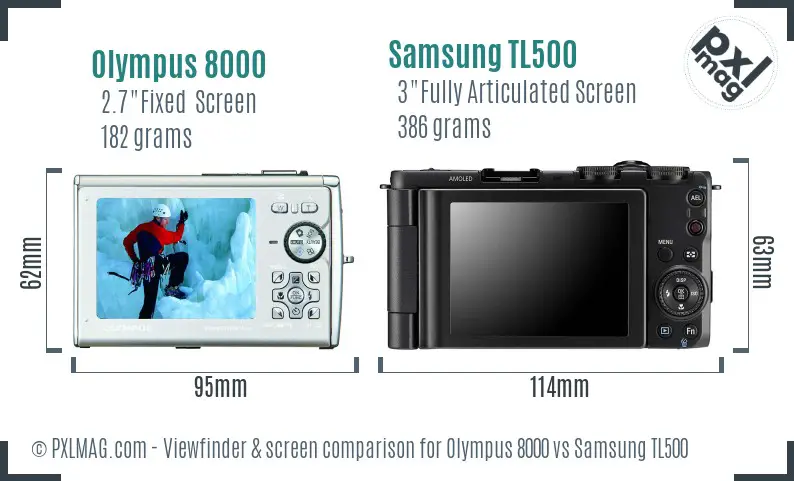 Olympus 8000 vs Samsung TL500 Screen and Viewfinder comparison