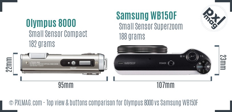 Olympus 8000 vs Samsung WB150F top view buttons comparison