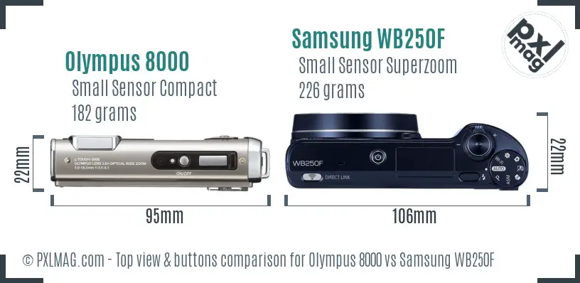 Olympus 8000 vs Samsung WB250F top view buttons comparison