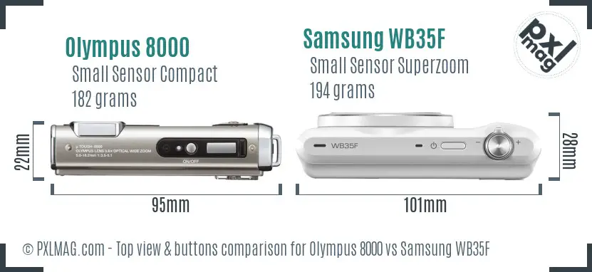 Olympus 8000 vs Samsung WB35F top view buttons comparison Olympus 8000 vs Samsung WB35F top view buttons comparison