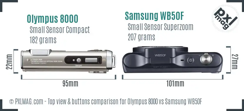 Olympus 8000 vs Samsung WB50F top view buttons comparison Olympus 8000 vs Samsung WB50F top view buttons comparison