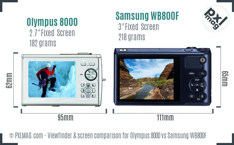 Olympus 8000 vs Samsung WB800F Screen and Viewfinder comparison