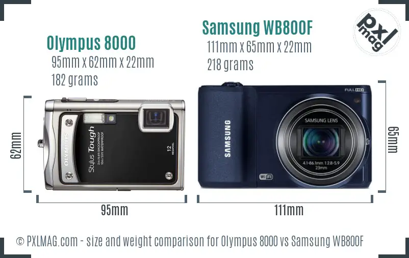 Olympus 8000 vs Samsung WB800F size comparison