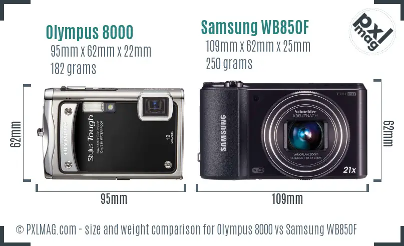 Olympus 8000 vs Samsung WB850F size comparison