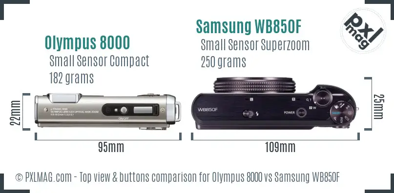 Olympus 8000 vs Samsung WB850F top view buttons comparison