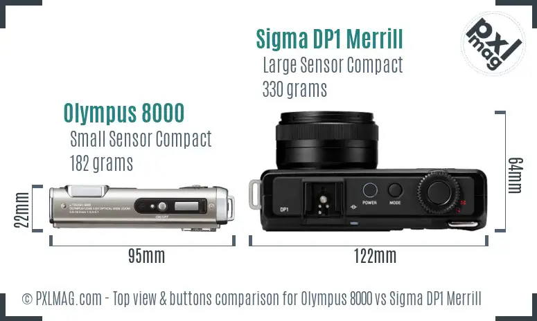 Olympus 8000 vs Sigma DP1 Merrill top view buttons comparison Olympus 8000 vs Sigma DP1 Merrill top view buttons comparison