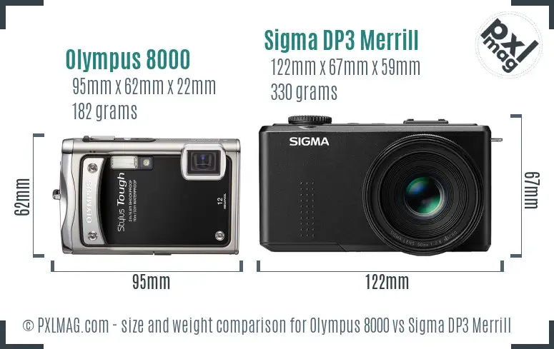 Olympus 8000 vs Sigma DP3 Merrill size comparison