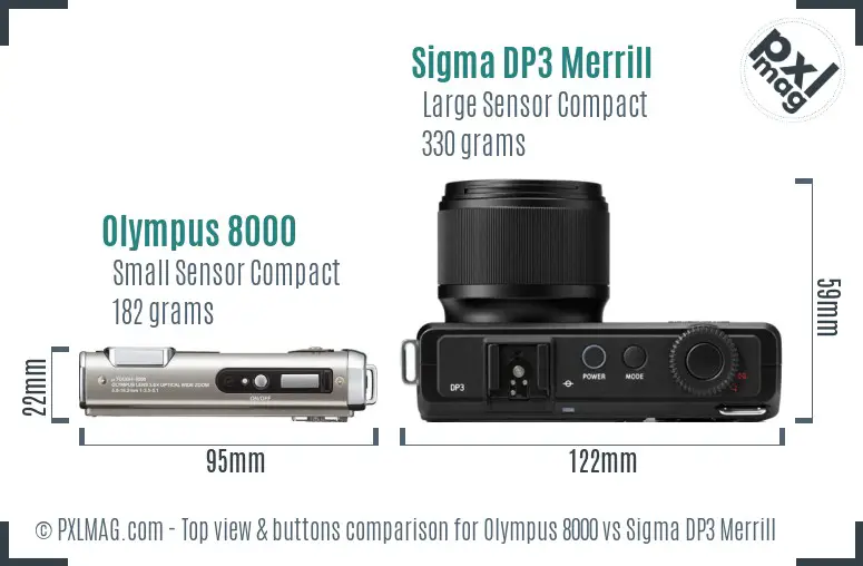 Olympus 8000 vs Sigma DP3 Merrill top view buttons comparison