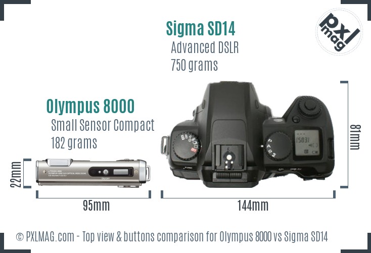 Olympus 8000 vs Sigma SD14 top view buttons comparison