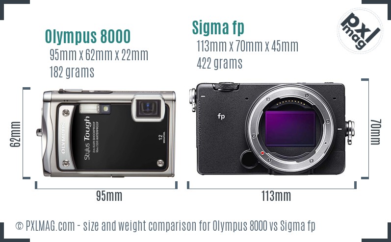 Olympus 8000 vs Sigma fp size comparison