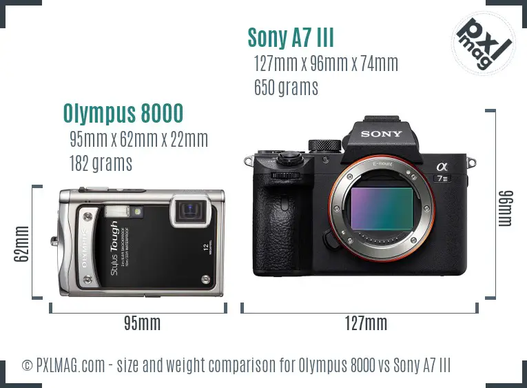 Olympus 8000 vs Sony A7 III size comparison