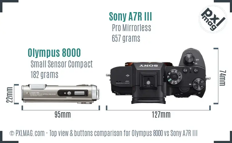Olympus 8000 vs Sony A7R III top view buttons comparison