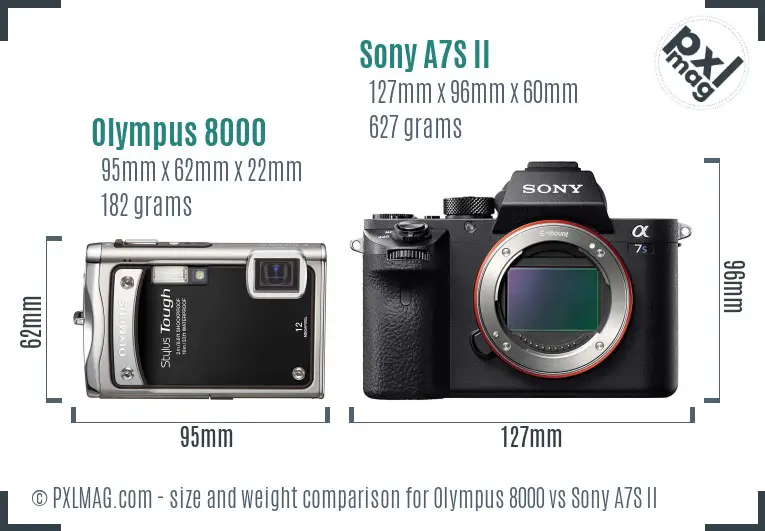 Olympus 8000 vs Sony A7S II size comparison