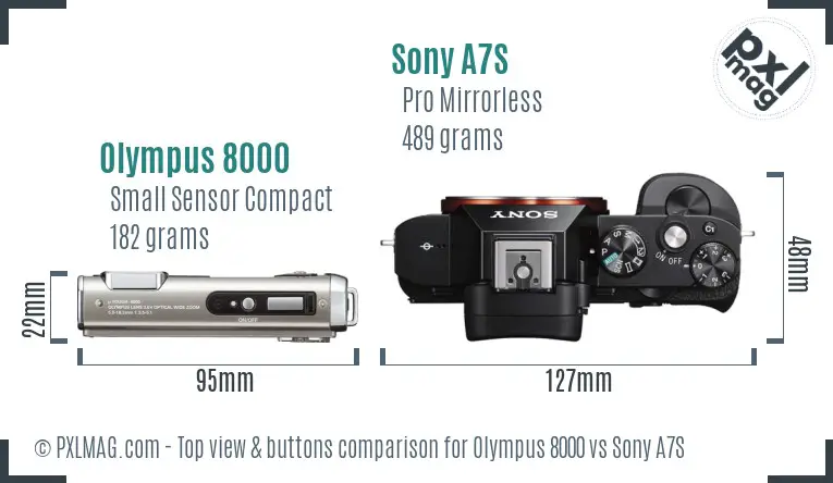 Olympus 8000 vs Sony A7S top view buttons comparison Olympus 8000 vs Sony A7S top view buttons comparison