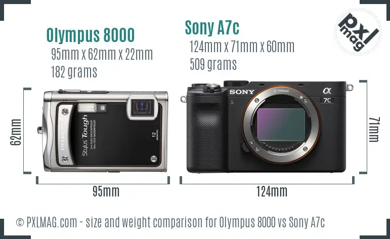 Olympus 8000 vs Sony A7c size comparison