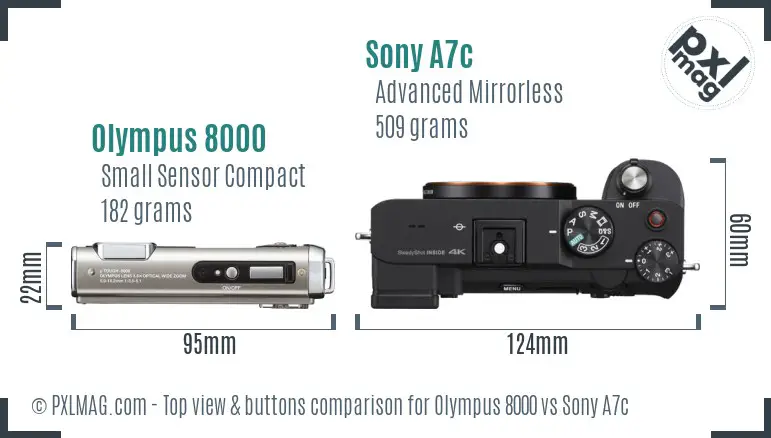 Olympus 8000 vs Sony A7c top view buttons comparison