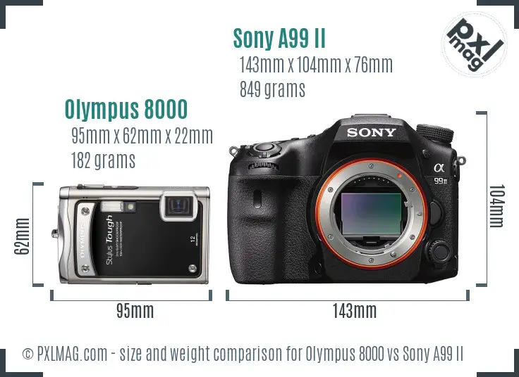 Olympus 8000 vs Sony A99 II size comparison