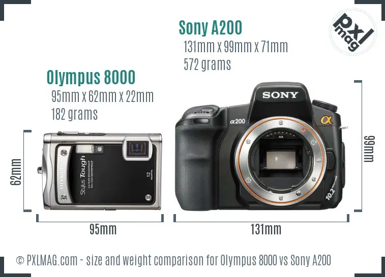 Olympus 8000 vs Sony A200 size comparison