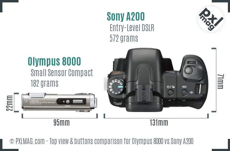 Olympus 8000 vs Sony A200 top view buttons comparison