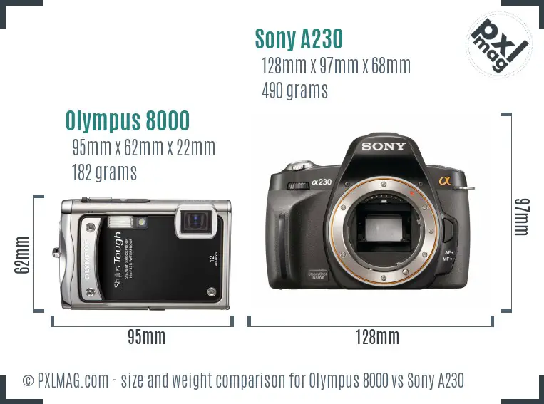 Olympus 8000 vs Sony A230 size comparison