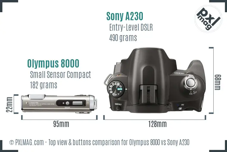 Olympus 8000 vs Sony A230 top view buttons comparison