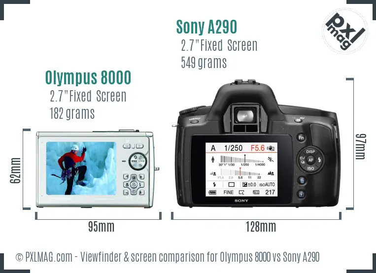 Olympus 8000 vs Sony A290 Screen and Viewfinder comparison