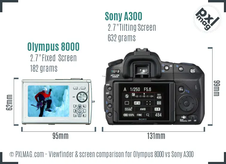 Olympus 8000 vs Sony A300 Screen and Viewfinder comparison