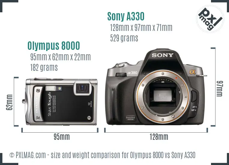 Olympus 8000 vs Sony A330 size comparison
