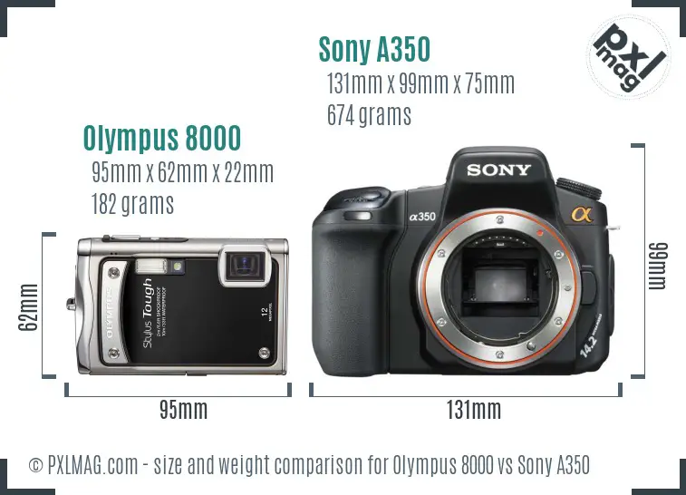 Olympus 8000 vs Sony A350 size comparison