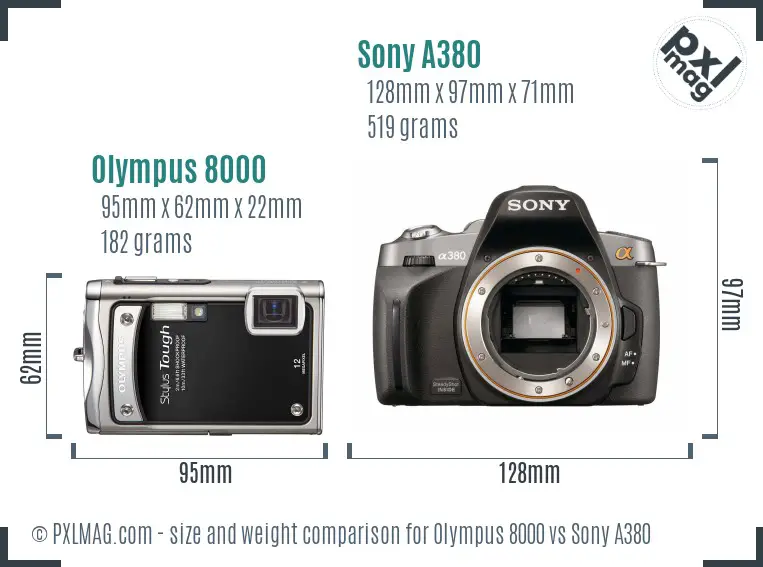 Olympus 8000 vs Sony A380 size comparison