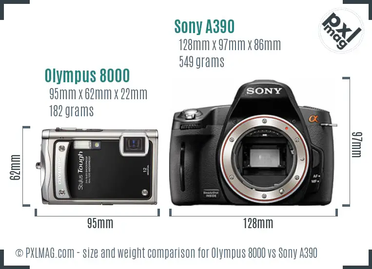 Olympus 8000 vs Sony A390 size comparison