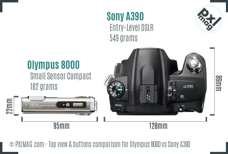 Olympus 8000 vs Sony A390 top view buttons comparison
