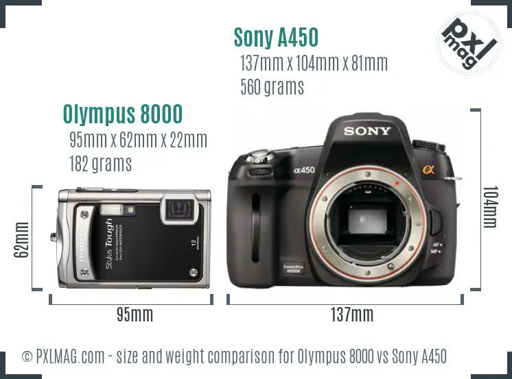 Olympus 8000 vs Sony A450 size comparison