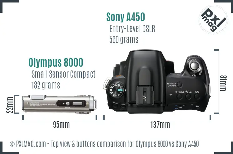 Olympus 8000 vs Sony A450 top view buttons comparison