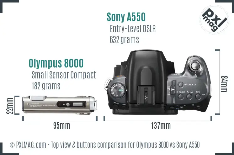 Olympus 8000 vs Sony A550 top view buttons comparison