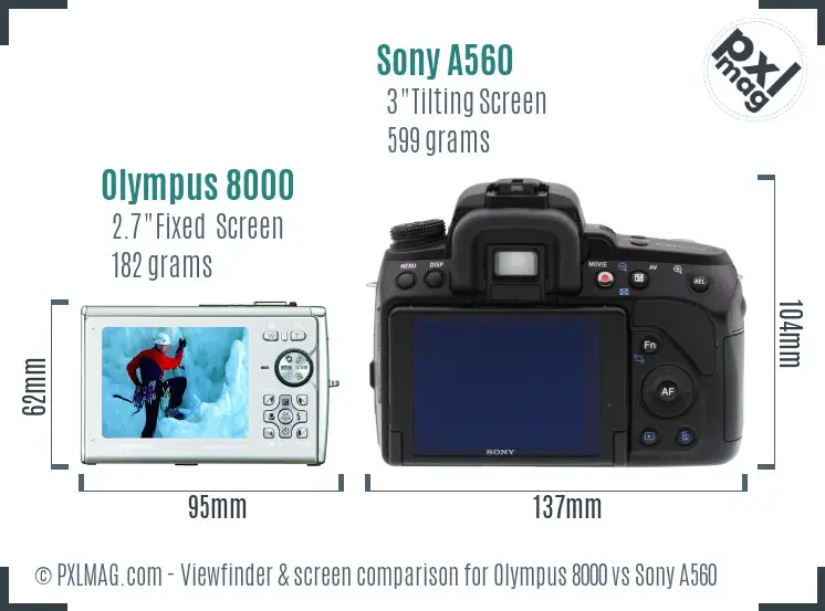 Olympus 8000 vs Sony A560 Screen and Viewfinder comparison