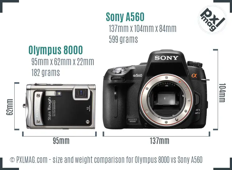 Olympus 8000 vs Sony A560 size comparison