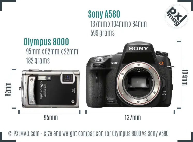 Olympus 8000 vs Sony A580 size comparison