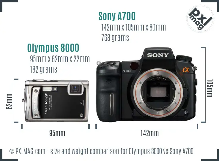 Olympus 8000 vs Sony A700 size comparison