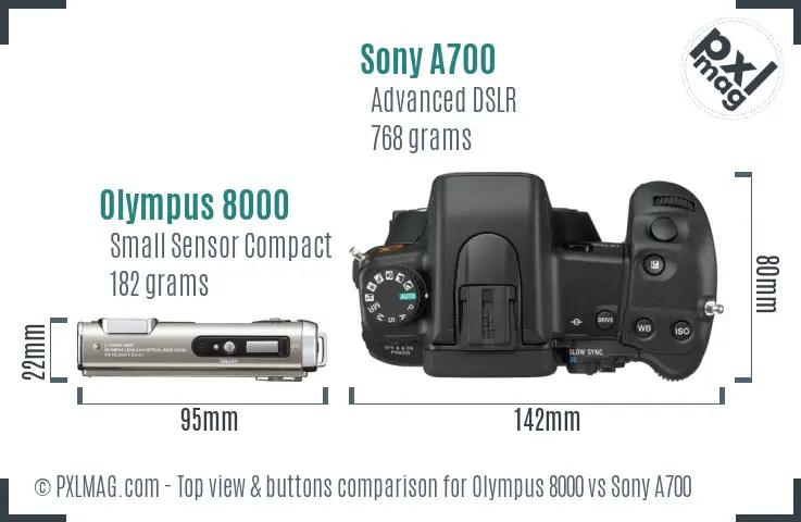 Olympus 8000 vs Sony A700 top view buttons comparison