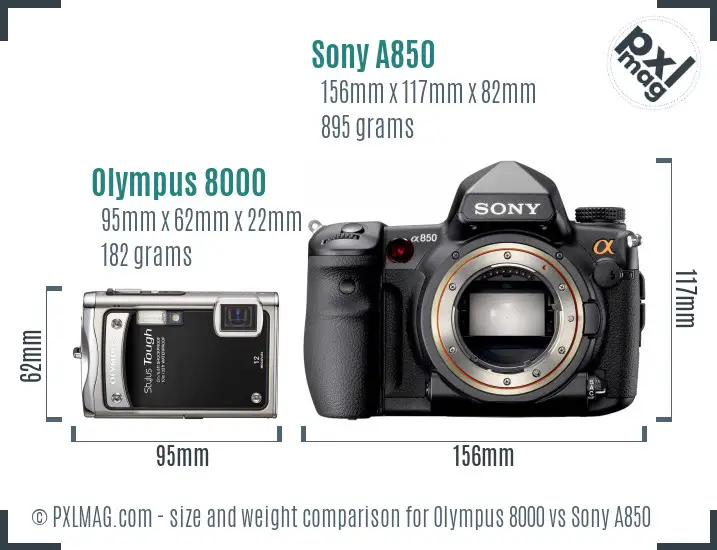 Olympus 8000 vs Sony A850 size comparison