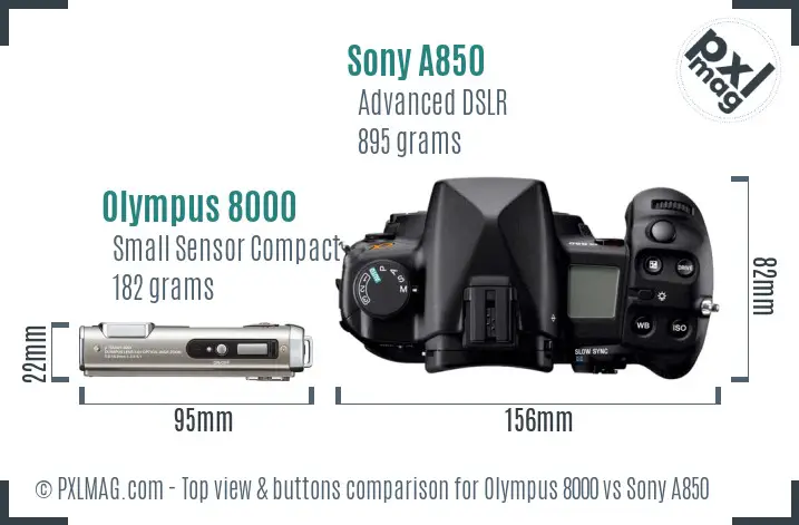 Olympus 8000 vs Sony A850 top view buttons comparison