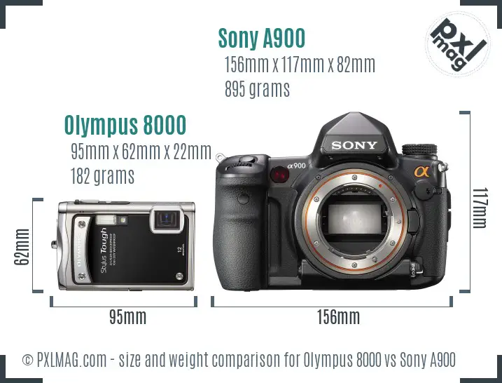 Olympus 8000 vs Sony A900 size comparison