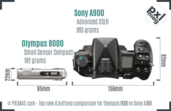 Olympus 8000 vs Sony A900 top view buttons comparison