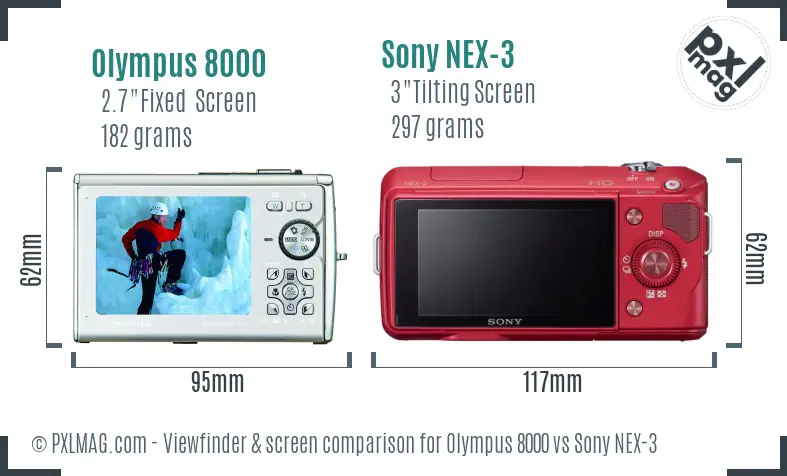 Olympus 8000 vs Sony NEX-3 Screen and Viewfinder comparison