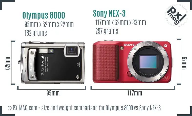 Olympus 8000 vs Sony NEX-3 size comparison