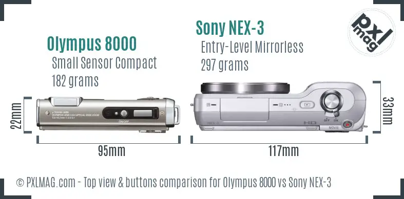 Olympus 8000 vs Sony NEX-3 top view buttons comparison