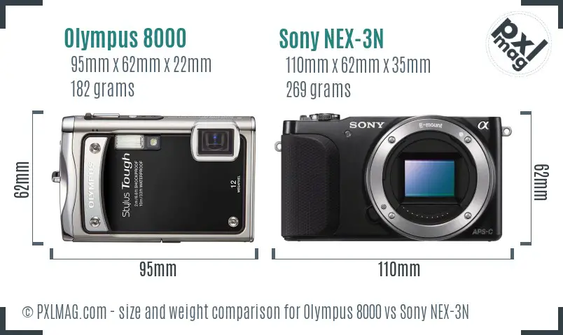 Olympus 8000 vs Sony NEX-3N size comparison